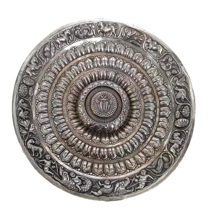 Antique Indian Silver Lotus Plate, Decorative, Northern India – Early 20th Century