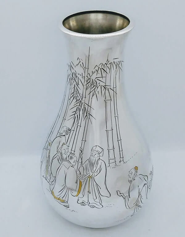 Antique Japanese Silver & Gold Vase, Signed, Mitsukoshi Japan – Meiji C.1910