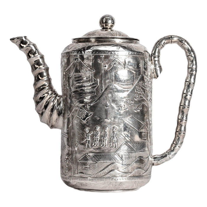 Antique Silver Chinese Coffee Pot, Straits - Circa 1900
