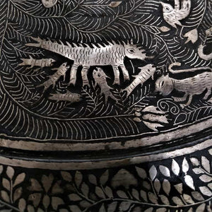 Indian Antique Bidri Platter Tray Silver Inlay India 1800-1850