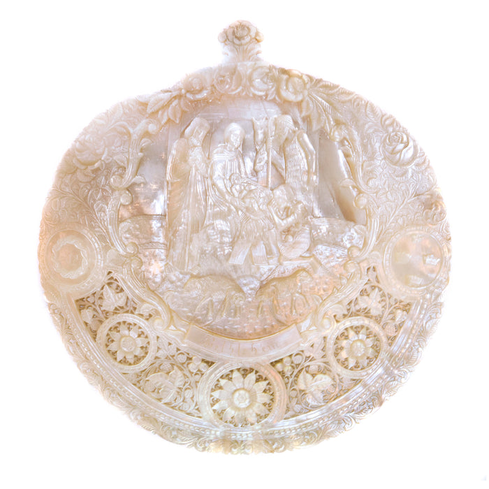 Antique Mother Of Pearl Carved Shell, Nativity Scene, Large Size, Bethlehem, The Holy Land – Late 19th Century