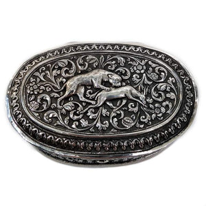 Antique Indian Silver Oval Box, Oomersi Mawji, Bhuj, Kutch, India – Circa 1880