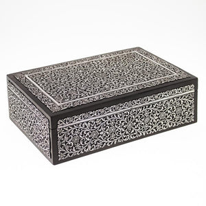 Antique Indian Silver And Rosewood Table Box, Large Size, Oomersi Mawji, Bhuj, Kutch – Circa 1870