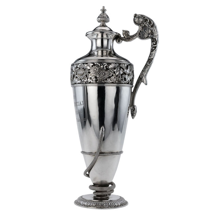 Antique Japanese Silver Presentation Jug & Cover, Horse Racing & The Philippines Interest, Meiji Period, Japan – Circa 1880
