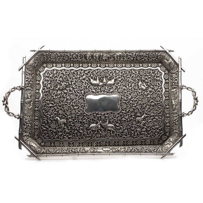 An Antique Indian Silver Footed Tray, Large Size, Oomersi Mawji, Bhuj, India – 1890