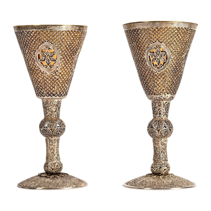 Pair of Chinese Silver Gilt Filigree Goblets - China, Mid-18th Century