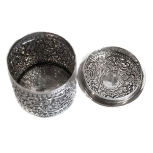 Antique Indian Silver Container, Circular Lidded Oomersi Mawji, Bhuj, Kutch – Circa 1890