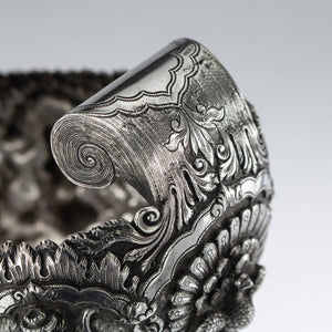 Rolled Back Detail Of Antique Burmese Silver Sweetmeat Dishes Circa 1870