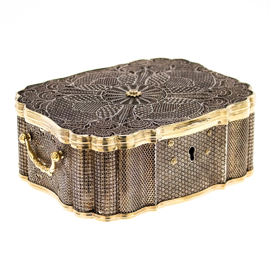 Antique Chinese Export Silver-gilt & Silver Filigree Casket