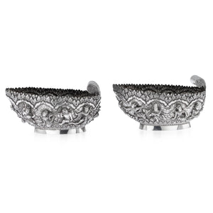 Side View Antique Burmese Silver Sweetmeat Dishes Circa 1870