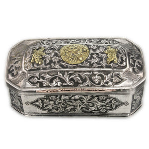 Sumatran Antique Silver Box Applied Gold Sumatra Indonesia 18th Century