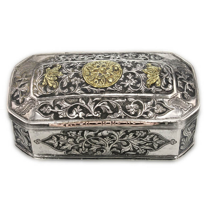 Antique Sumatran Silver Box, Applied Gold, Sumatra, Indonesia – 18th Century