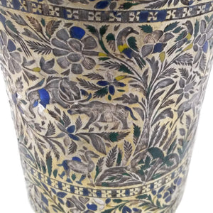 Antique Indian Silver Gilt & Enamel Beaker Minakari, Animal Scenes, Lucknow, India – Circa 1850