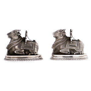 Antique Indian Silver Menu Holders, A Pair, Nandi, C Krishniah Chetty, Bangalore, India – Circa 1900