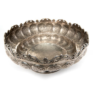 Antique Malay Silver Bowl, Pierced Rim Malaysia – Circa 1900