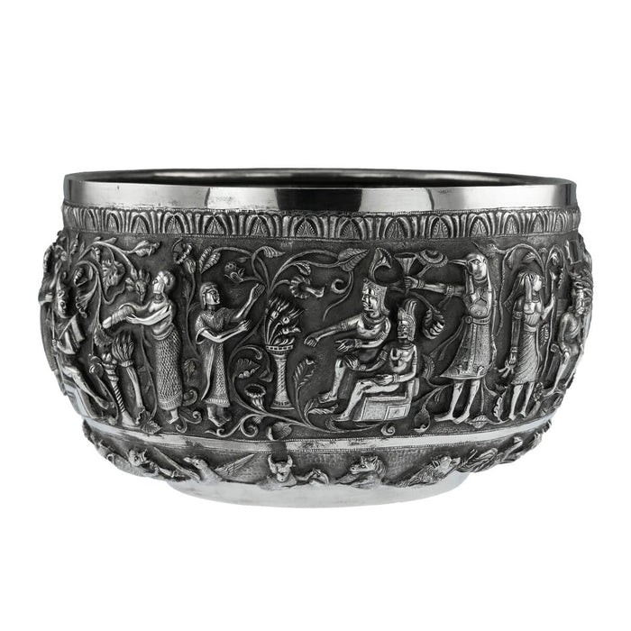 Unusual Indian Silver Bowl, Tutankhamun, Large Size, Signed, India – Circa 1925