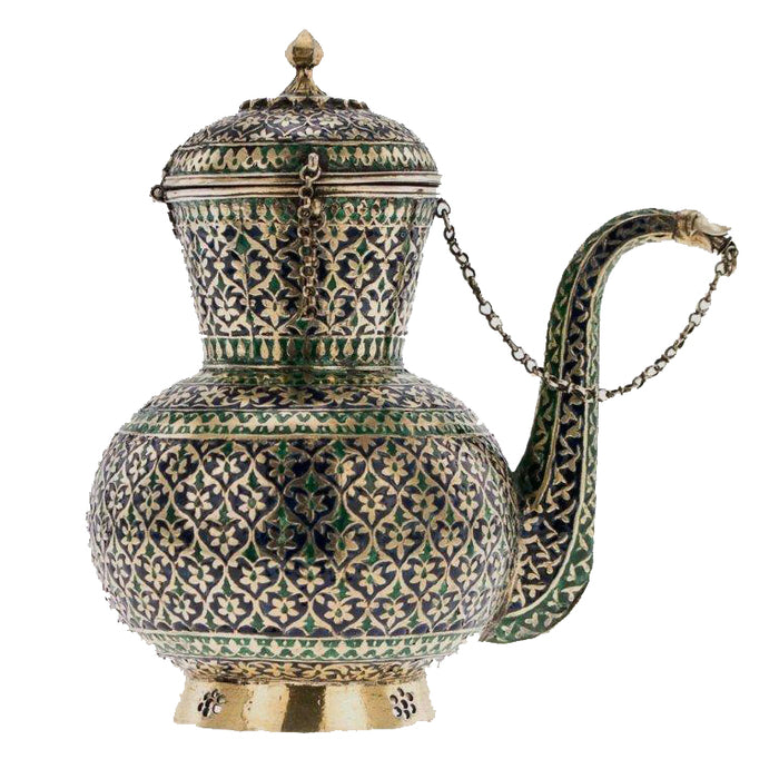 Antique Mughal Silver-gilt Enameled (minakari) Ewer (chuski), Mughal India – Early 18th Century