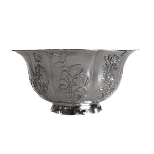 Antique Chinese Export Silver Bowl, Matte Silver Exterior & Gilded Interior, Wang Hing, Hong Kong Or China – Circa 1910