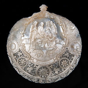 Antique Mother Of Pearl Carved Shell, Nativity Scene, Large Size, Bethlehem, The Holy Land – Late 19th Century