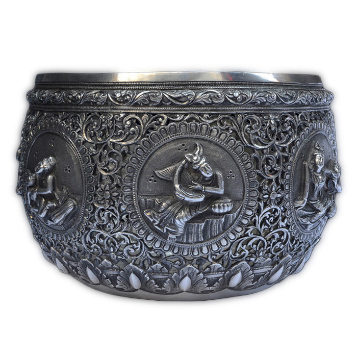 Antique Burmese Silver Bowl, Pierced Design, Burma (myanmar) – 19th Century