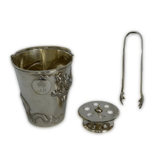 Antique Chinese Export Silver Ice Bucket & Tongs with Dragon Decoration, Shanghai, China – circa 1920