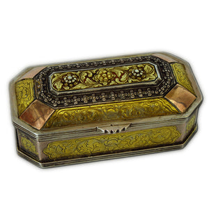 Antique Malay Silver, Silver-gilt & Gold Tobacco Box, Kinta, Lower Perak, Malaysia – 19th Century