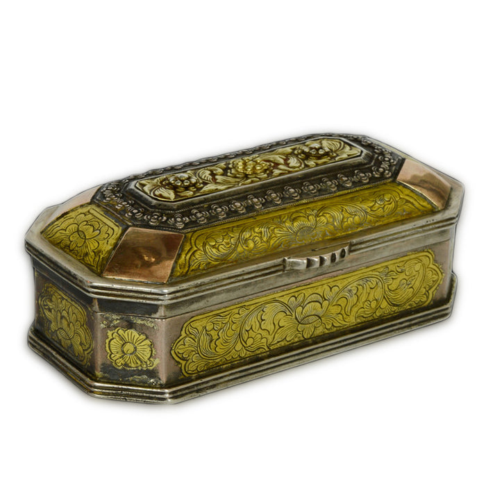 Antique Malay Silver, Silver-gilt & Gold Tobacco Box, Kinta, Lower Perak, Malaysia – 19th Century