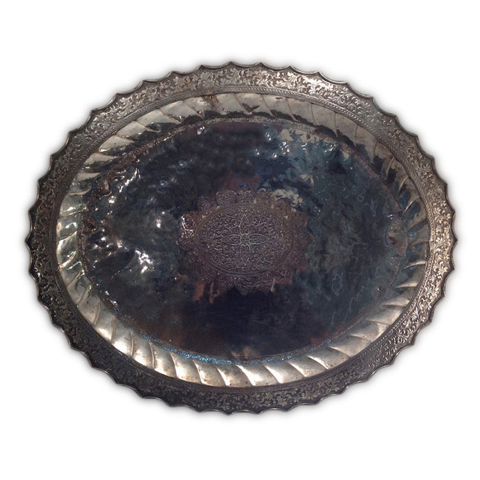 Antique Malay Silver Tray, Oval, Large Size, Malaysia – 19th Century