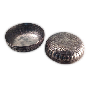 Antique Malay Silver Lidded Betel Container, Circular, Malaysia – 19th Century