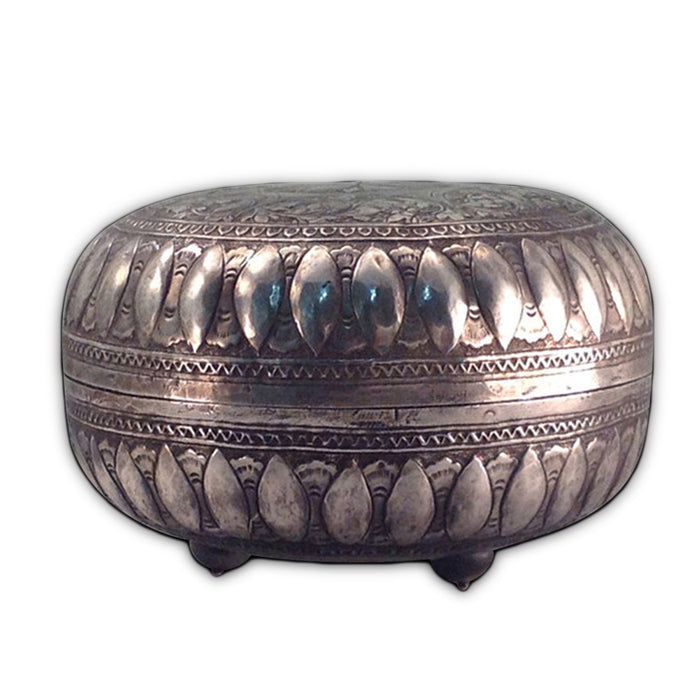 Antique Malay Silver Lidded Betel Container, Circular, Malaysia – 19th Century