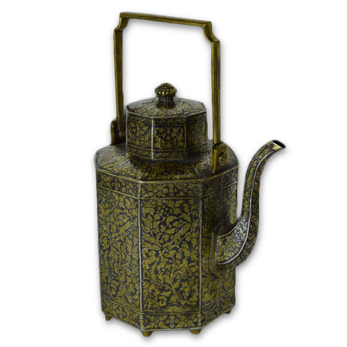 Antique Thai Silver-gilt Niello Octagonal Teapot, Thailand (siam) – 19th Century