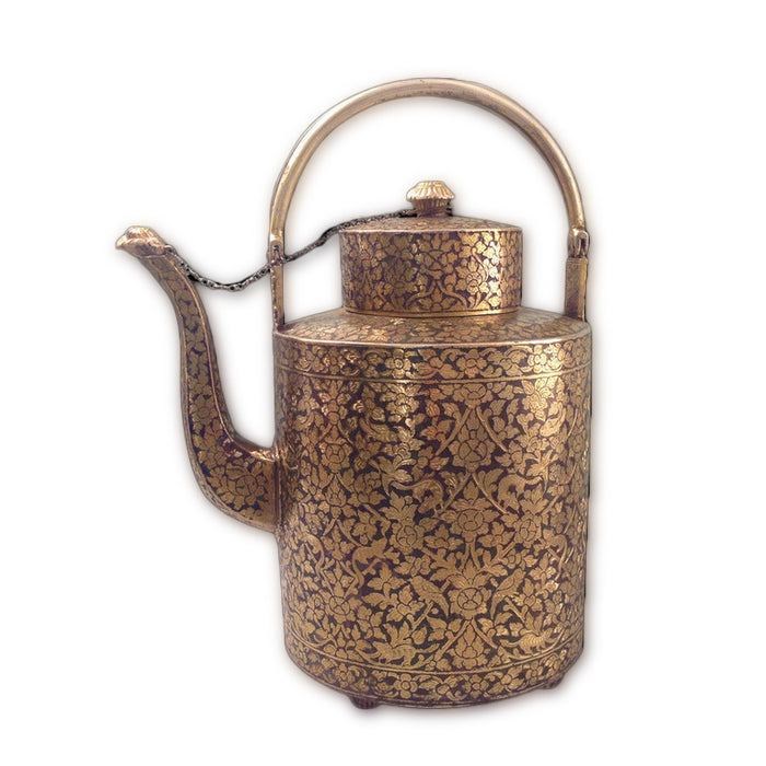 Antique Thai Silver-gilt Niello Cylindrical Teapot, Thailand (siam) – Late 19th Century